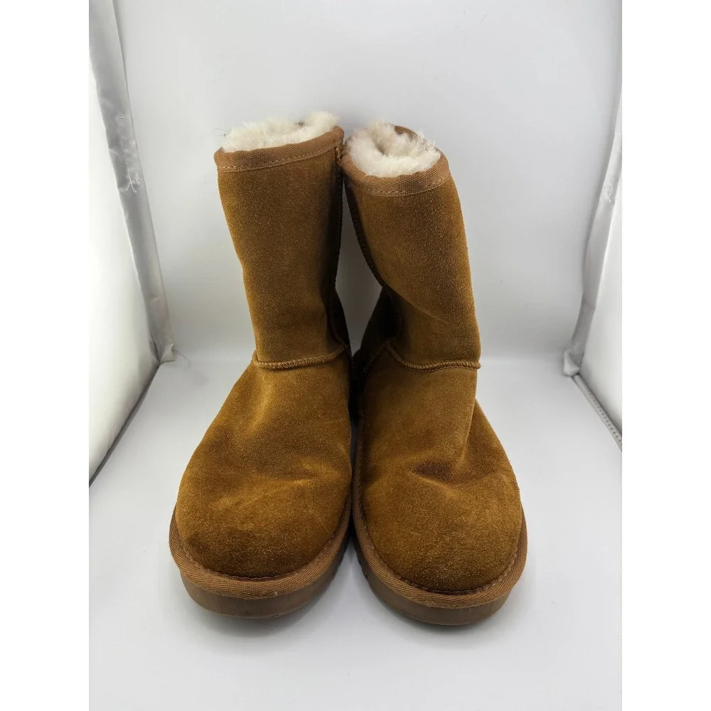 Koolaburra by UGG Victoria Short Suede Fur Lined Boots Chestnut Brown Womens 6